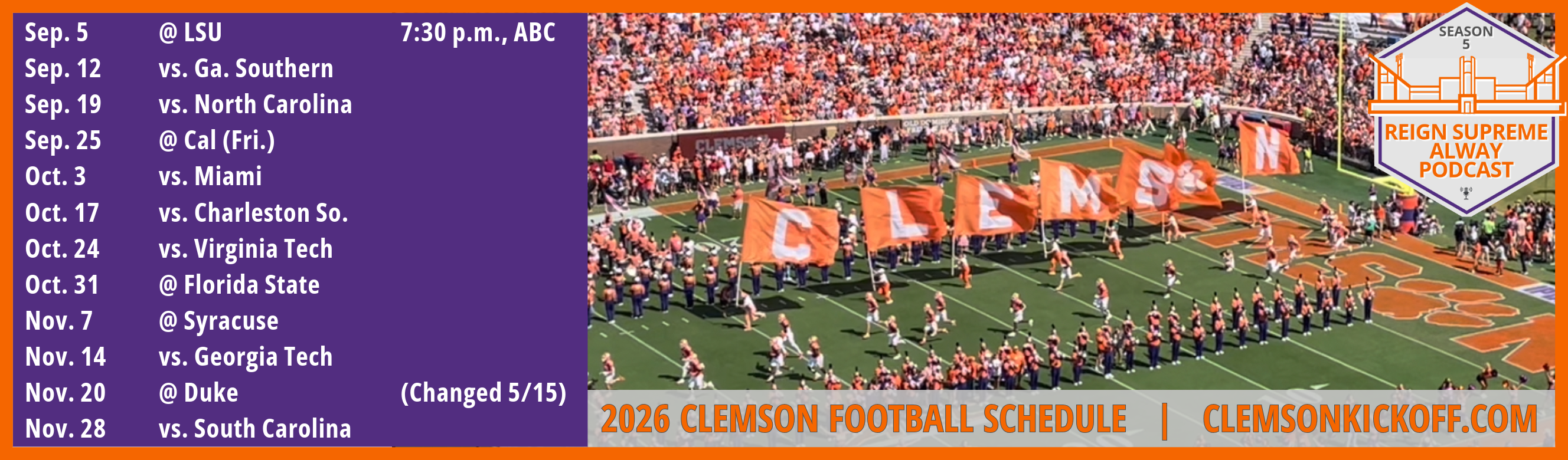 Quick Analysis Clemson Football Schedule For 2026 2026 Schedule Horizontal (3) 